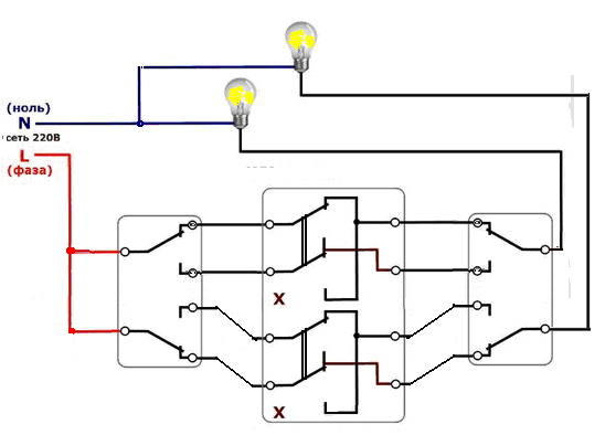 Схема-включения-выключения-2-лампочек-с-3-точек